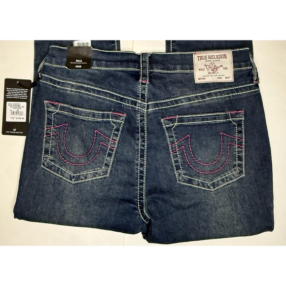 True Religion Halle Jeans Women 29 High Rise Super Skinny NWT Pink Stitching - Picture 1 of 9